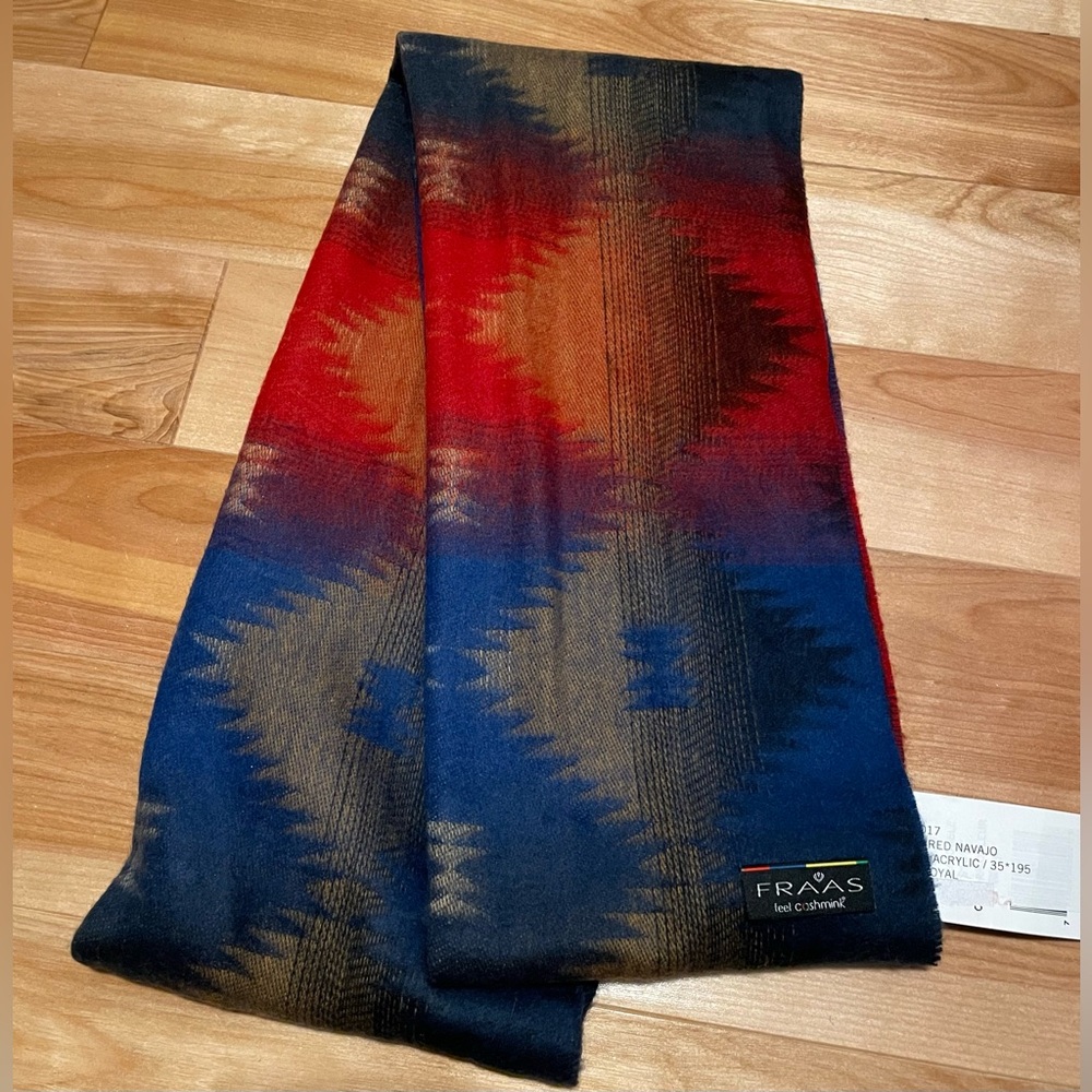 New Fraas Cashmink Infinity Scarf Blurred Navajo Print Red Blue